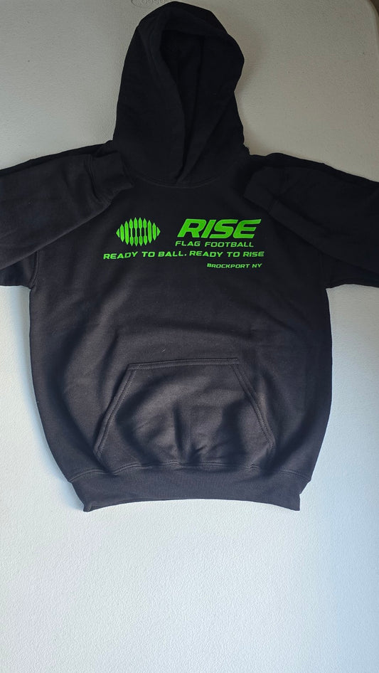 Flag Football Hoodie - RISE Neon Green Logo - Gildan Heavy Blend (Youth)