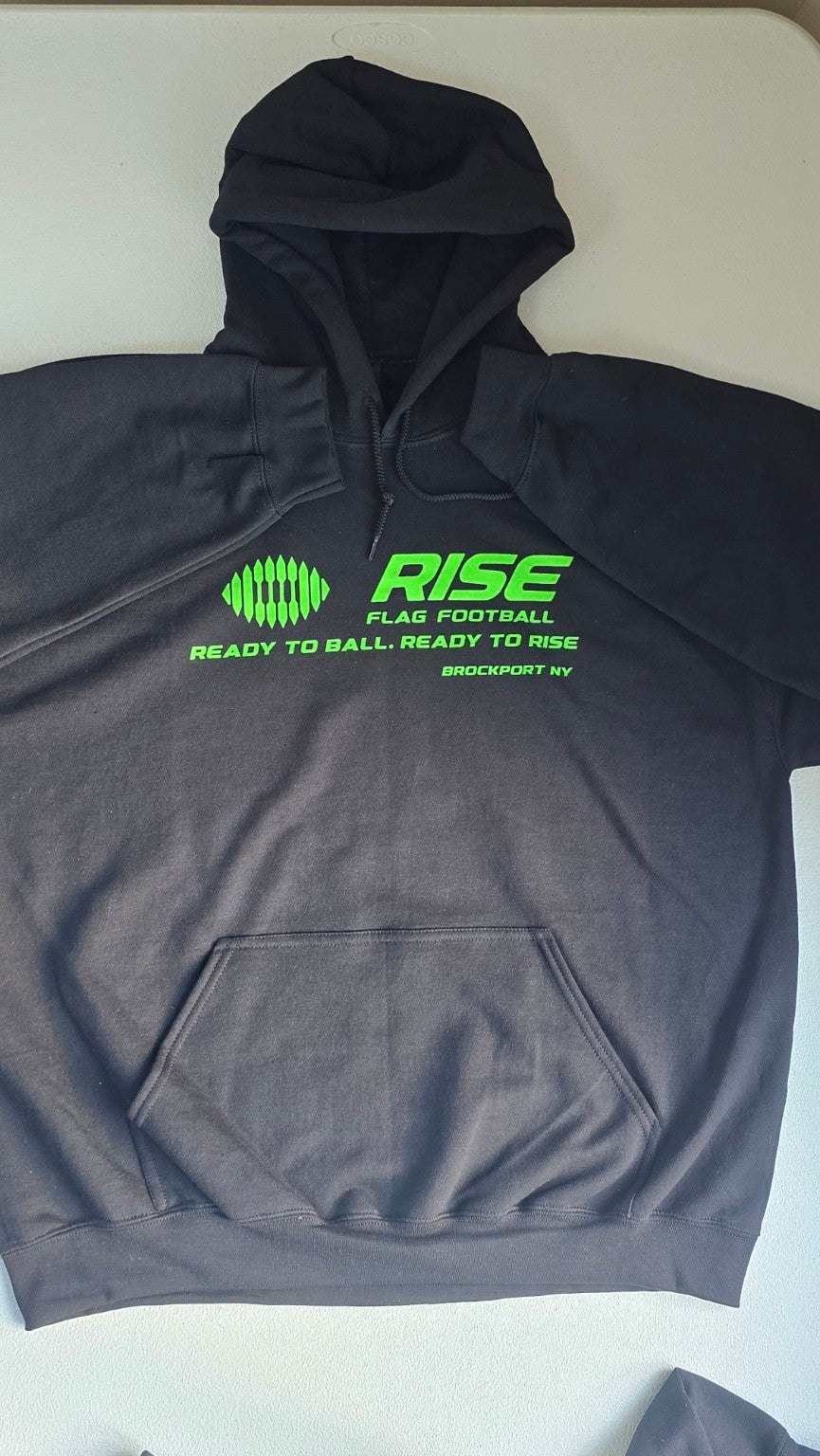 Flag Football Hoodie - RISE Neon Green Logo - Gildan Heavy Blend (Adult)