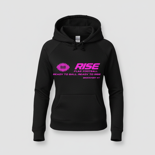 Black RISE Flag Football Women's Pullover Hoodie - Professional Product Photo