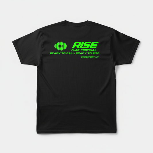 Black RISE Flag Football T-Shirt - Professional Product Photo